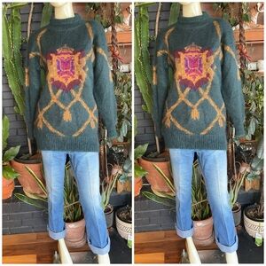 Vintage Mohair Mock Neck Royal Crest Sweater Small